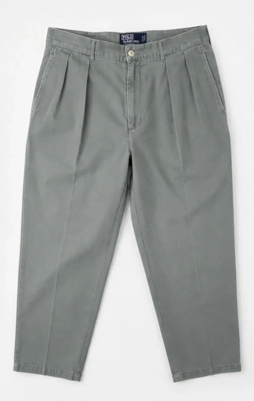 Vintage Polo Ralph Lauren Men’s Classic Cotton Chino Pants Gray Pleated Sz 40/30
